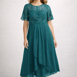 Midi Dress | Floral Midi Dress with Sleeves | Elegant Asymmetrical Design 7