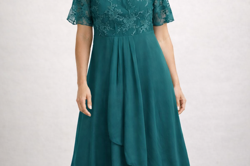 Midi Dress | Floral Midi Dress with Sleeves | Elegant Asymmetrical Design 7