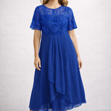 Midi Dress | Floral Midi Dress with Sleeves | Elegant Asymmetrical Design 8