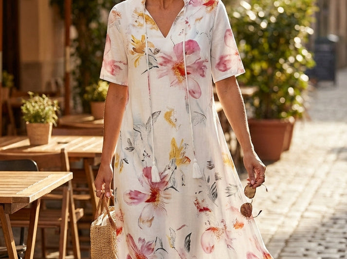 Midi Dress | Floral Pattern Summer Dress | Casual Comfortable Everyday Wear 1