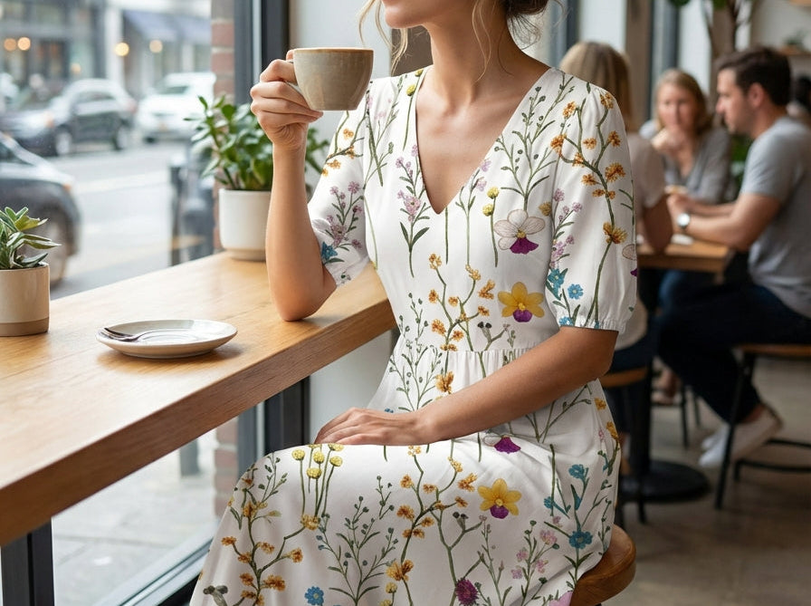 Midi Dress | Floral Pattern Summer Dress | Casual Comfortable Everyday Wear 4