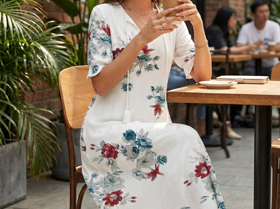 Midi Dress | Floral Pattern Summer Dress | Casual Comfortable Everyday Wear 6