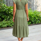 Midi Dress | Tiered Design | Elegant Long Sleeve Midi Dress | Flattering Comfortable 7