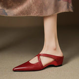 Mules Shoes | Cross-Strap Pointed Toe Low Heel | Elegant Comfortable 0