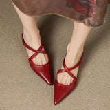 Mules Shoes | Cross-Strap Pointed Toe Low Heel | Elegant Comfortable 1