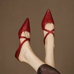 Mules Shoes | Cross-Strap Pointed Toe Low Heel | Elegant Comfortable 3