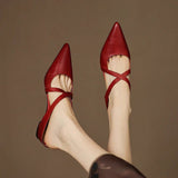 Mules Shoes | Cross-Strap Pointed Toe Low Heel | Elegant Comfortable 3