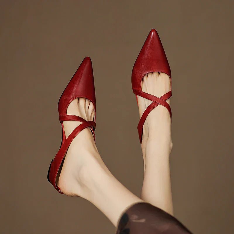 Mules Shoes | Cross-Strap Pointed Toe Low Heel | Elegant Comfortable 3