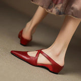 Mules Shoes | Cross-Strap Pointed Toe Low Heel | Elegant Comfortable 4