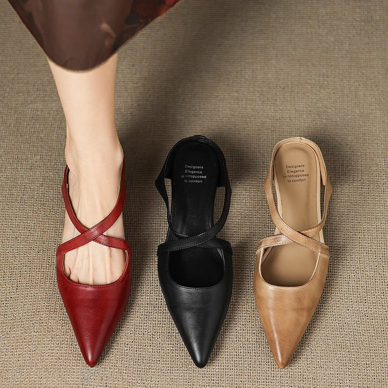 Mules Shoes | Cross-Strap Pointed Toe Low Heel | Elegant Comfortable 5