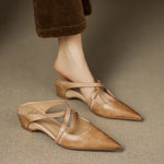 Mules Shoes | Cross-Strap Pointed Toe Low Heel | Elegant Comfortable 6