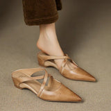 Mules Shoes | Cross-Strap Pointed Toe Low Heel | Elegant Comfortable 6