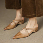 Mules Shoes | Cross-Strap Pointed Toe Low Heel | Elegant Comfortable 7
