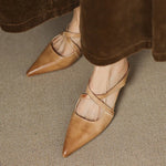 Mules Shoes | Cross-Strap Pointed Toe Low Heel | Elegant Comfortable 8