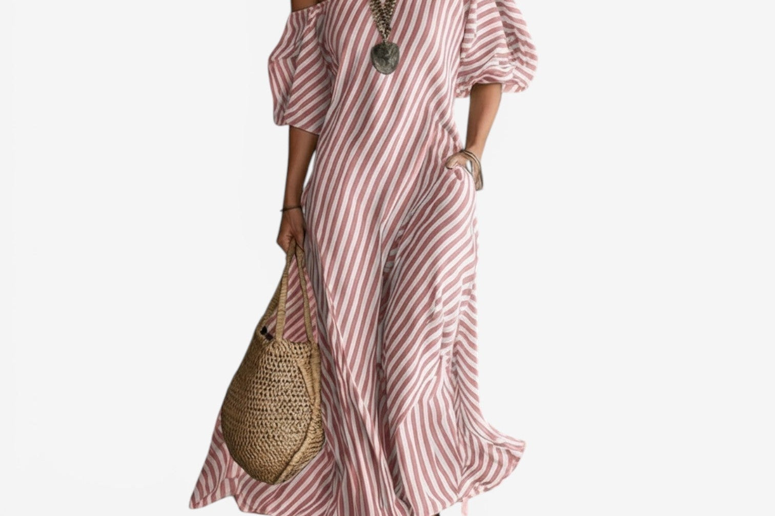 Women's Striped Off-Shoulder Maxi Dress | Effortless Elegant Summer Dress