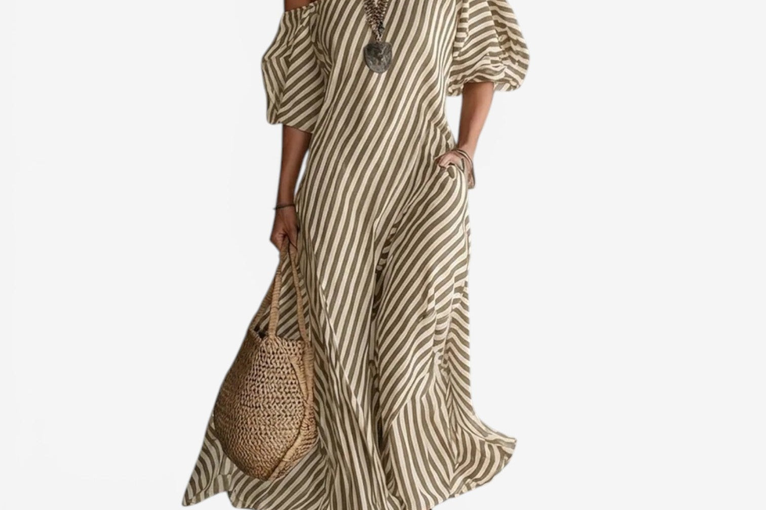 Women's Striped Off-Shoulder Maxi Dress | Effortless Elegant Summer Dress