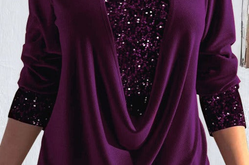 Women's Sequin Knit Blouse | Elegant Long-Sleeve Casual Top