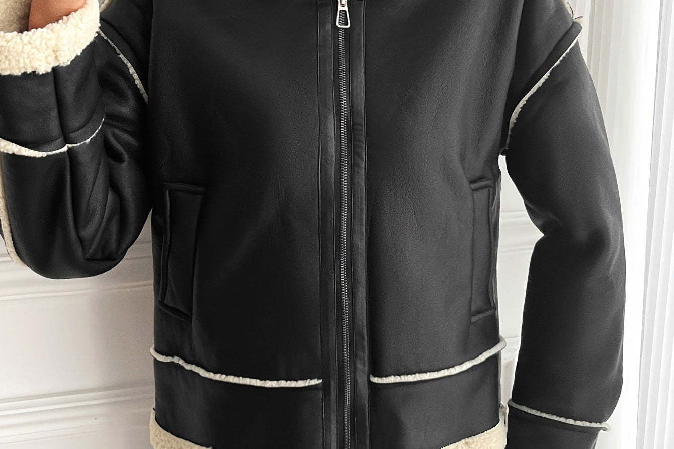Women's Sherpa-Lined Faux Leather Jacket | Warm Moto Jacket