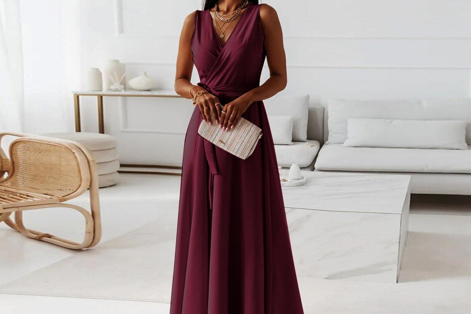 Hailey Wrap Maxi Dress - Burgundy