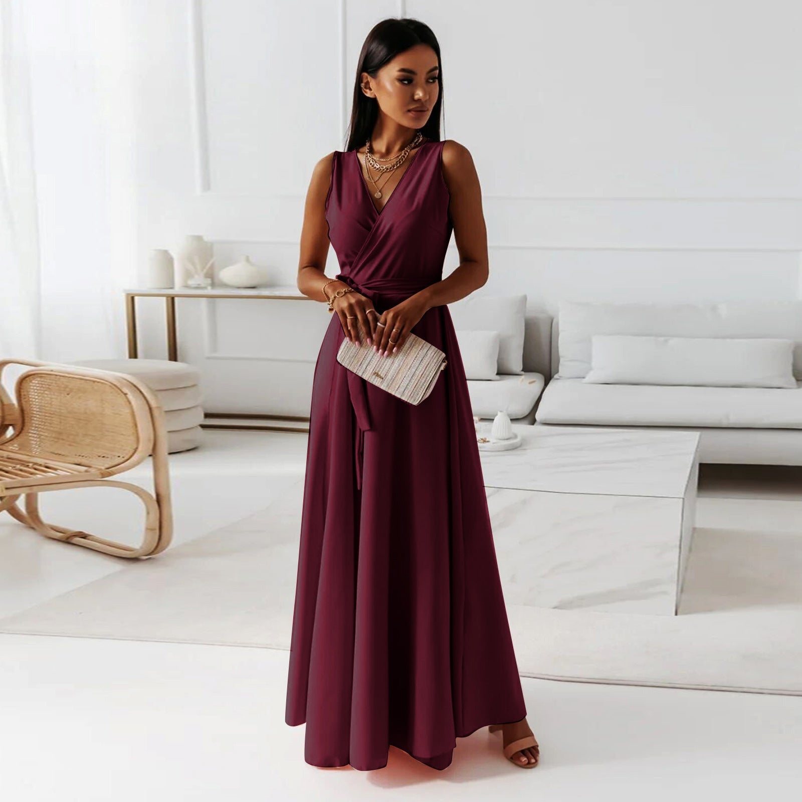 Hailey Wrap Maxi Dress - Burgundy