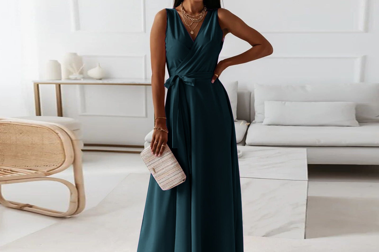 Hailey Wrap Maxi Dress - Dark Green