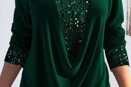 Women's Sequin Knit Blouse | Elegant Long-Sleeve Casual Top