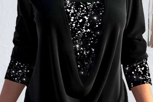 Women's Sequin Knit Blouse | Elegant Long-Sleeve Casual Top