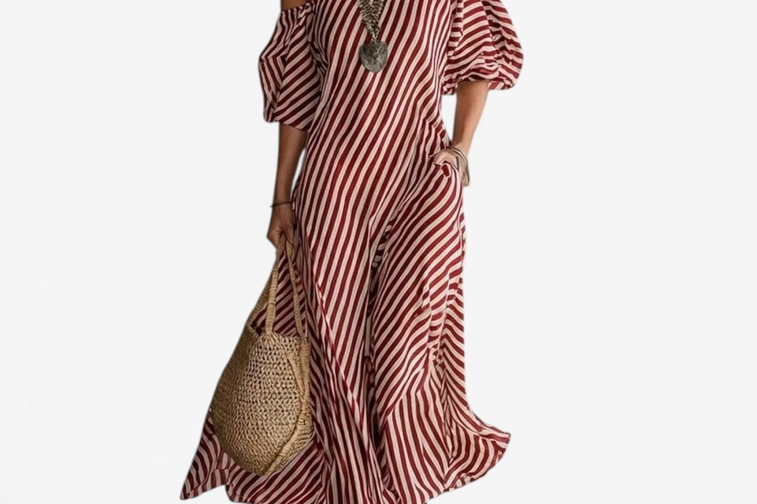 Women's Striped Off-Shoulder Maxi Dress | Effortless Elegant Summer Dress