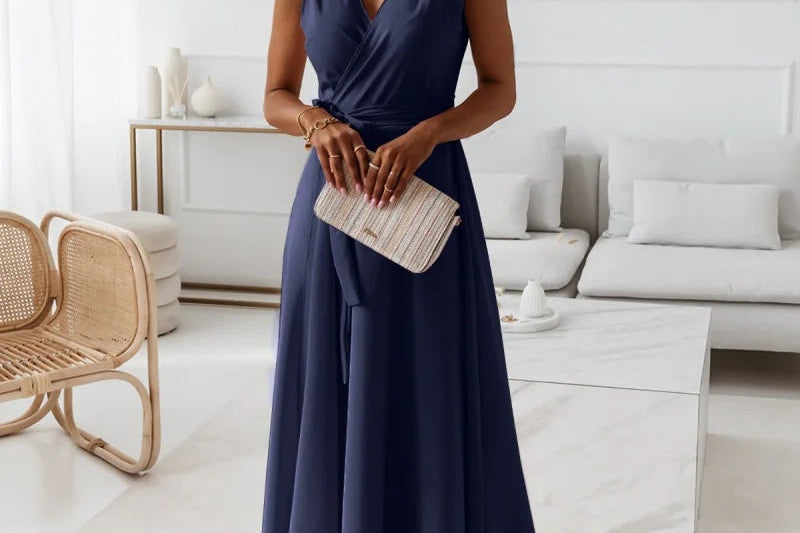 Hailey Wrap Maxi Dress - Navy Blue