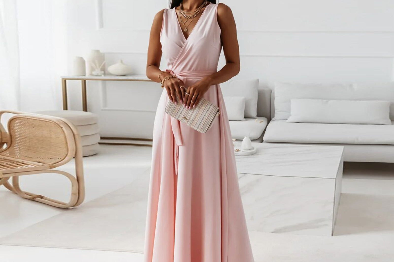 Hailey Wrap Maxi Dress - Pale Pink