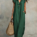 Olive green boho maxi dress