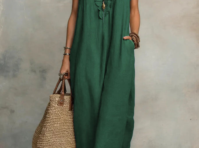 Olive green boho maxi dress