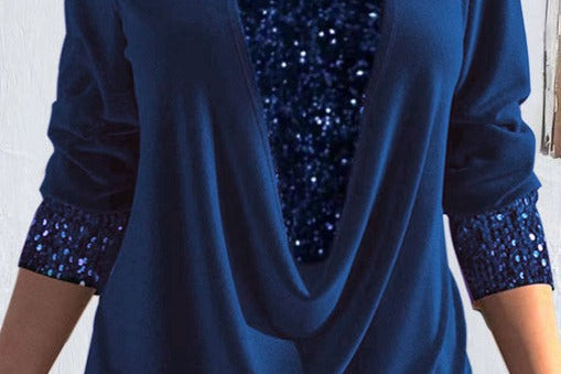 Women's Sequin Knit Blouse | Elegant Long-Sleeve Casual Top