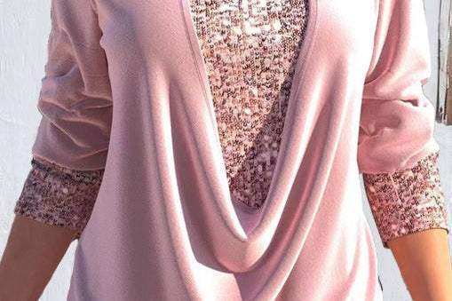 Women's Sequin Knit Blouse | Elegant Long-Sleeve Casual Top