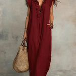 Wine red boho maxi dress