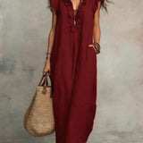 Wine red boho maxi dress