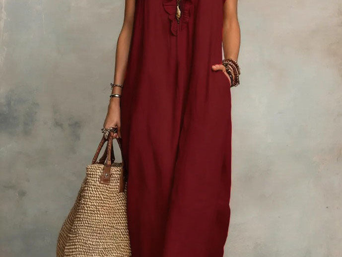 Wine red boho maxi dress