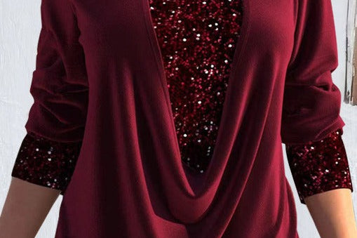 Women's Sequin Knit Blouse | Elegant Long-Sleeve Casual Top