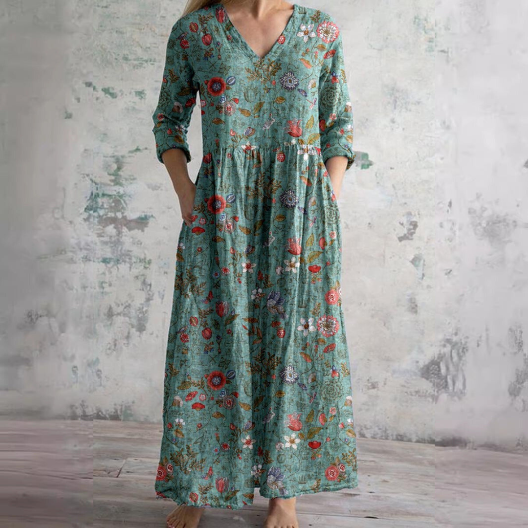 Green floral summer dress