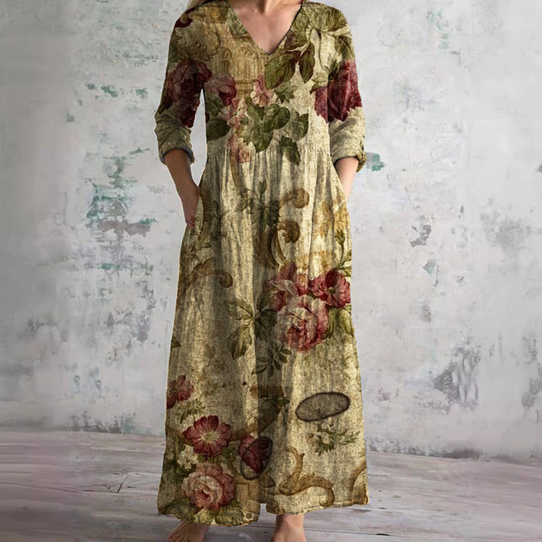 Dark beige floral summer dress