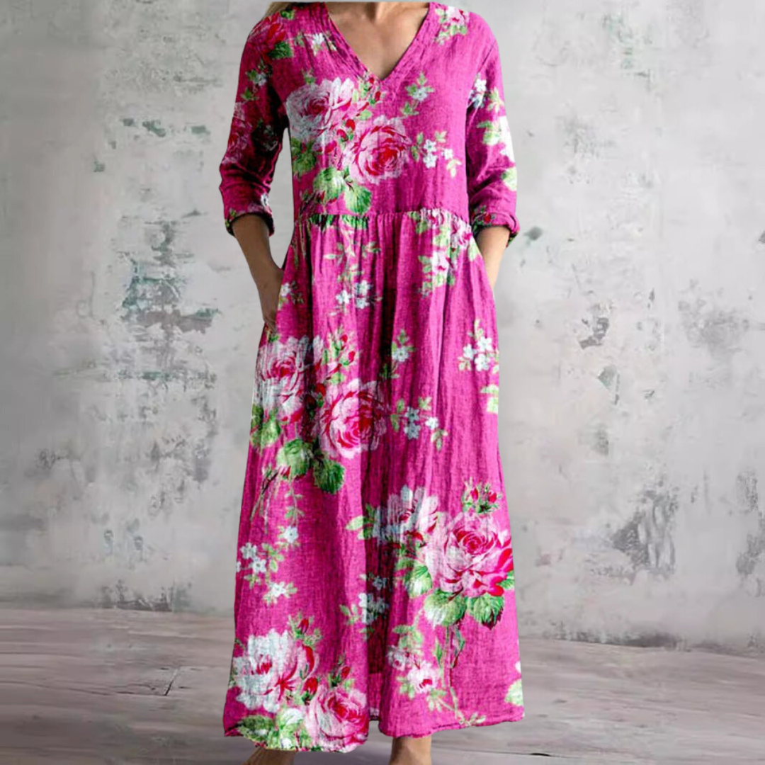 Coral pink floral summer dress