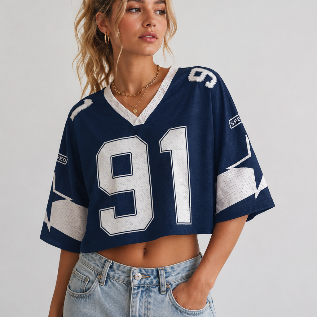 Oversized Shirt | Sporty V-Neck Crop Top | Trendy Casual Look 0