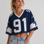 Oversized Shirt | Sporty V-Neck Crop Top | Trendy Casual Look 0