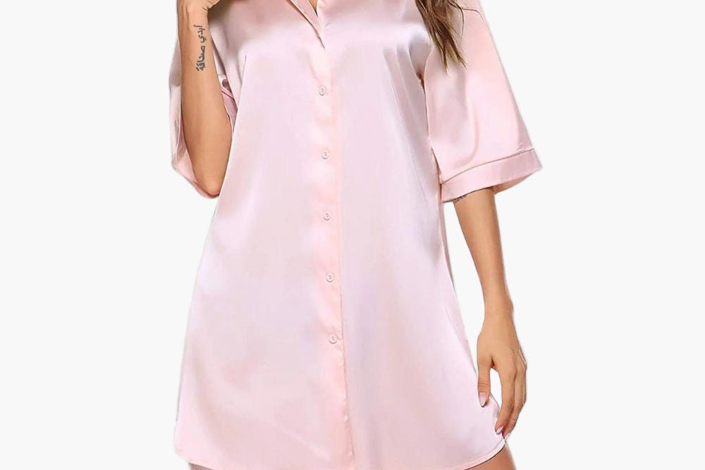 Women's Button-Front Sleep Dress | Relaxed Shirt-Style Nightdress