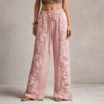 Pants | Floral Embroidered Wide-Leg Trousers | Elegant Comfortable 0