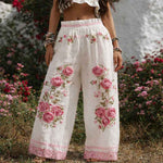 Pants | Floral Embroidered Wide-Leg Trousers | Elegant Comfortable 2