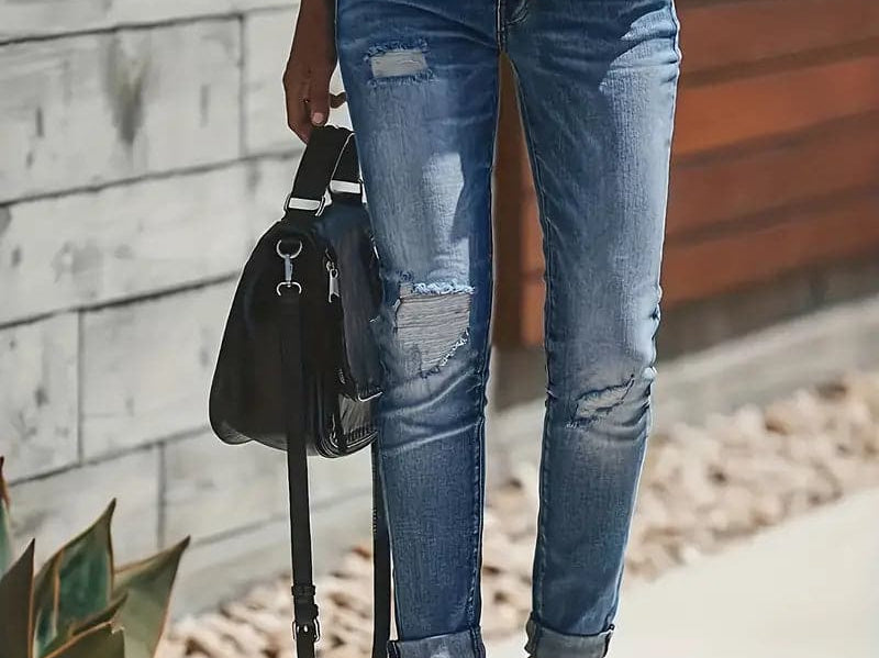 Ripped Jeans | Stretch Denim Pants | Trendy Casual Everyday Wear 0