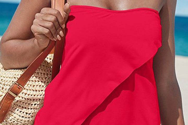 Strapless Ruffle Tankini - Red