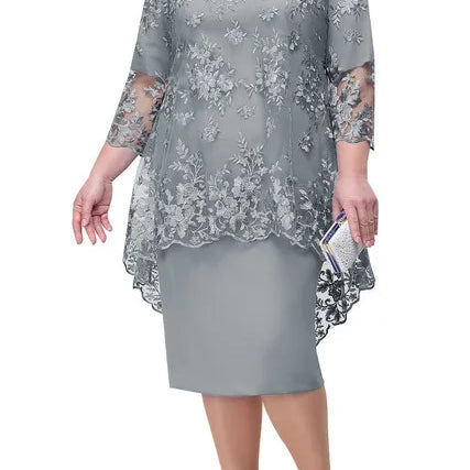 Women's Lace Cocktail Midi Dress | Defined-Waist Party Dress