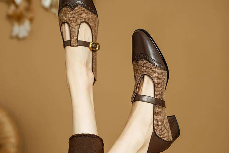 Women's Two-Tone T-Strap Mary Jane Shoes | Vintage Low Heel Pumps